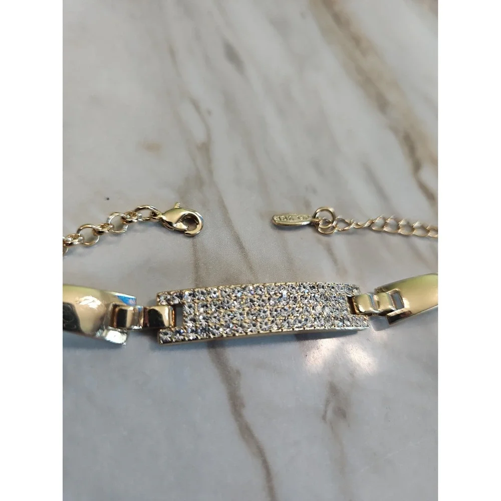 18K GP Crystal Bar Link Bracelet Gold Tone Adjustable 5.5-8